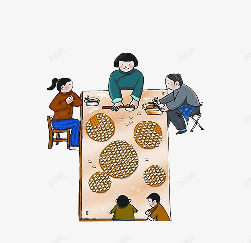 手绘包饺子png免抠素材_88icon https://88icon.com 人物 年过装饰 彩色 手绘 桌子 饺子