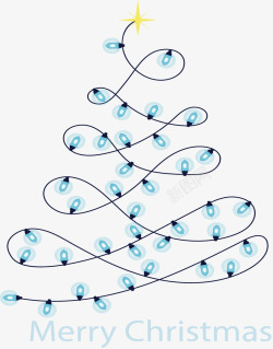 圣诞节蓝色彩灯圣诞树矢量图素材