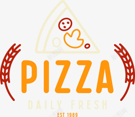 烘焙手绘披萨食物标签图标图标
