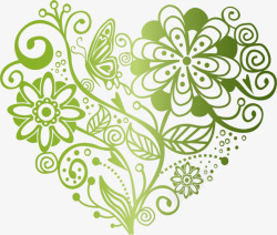 创意绿色花朵植物心形素材