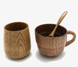两个杯子两个木头制作的杯子高清图片