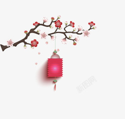 梅花树枝上悬挂的灯笼素材