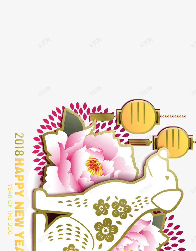 卡通手绘新春春节png免抠素材_88icon https://88icon.com 卡通手绘 可爱的小狗 新春 春节 灯笼 花朵