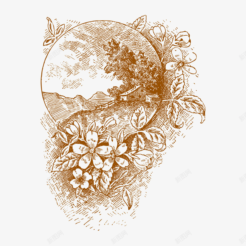 风景素描png免抠素材_88icon https://88icon.com 线稿 花 黄色