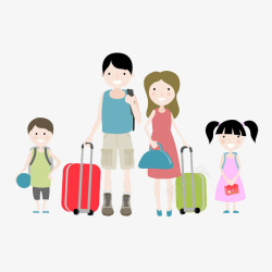 家庭人物与旅行行李箱素材