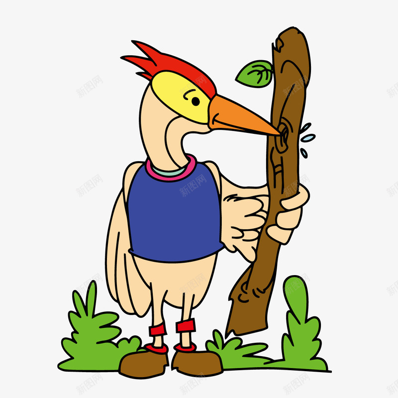 拿着木头的啄木鸟png免抠素材_88icon https://88icon.com 啄木鸟 啄木鸟图案 木头 草