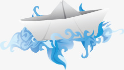 折纸船蓝色浪花素材