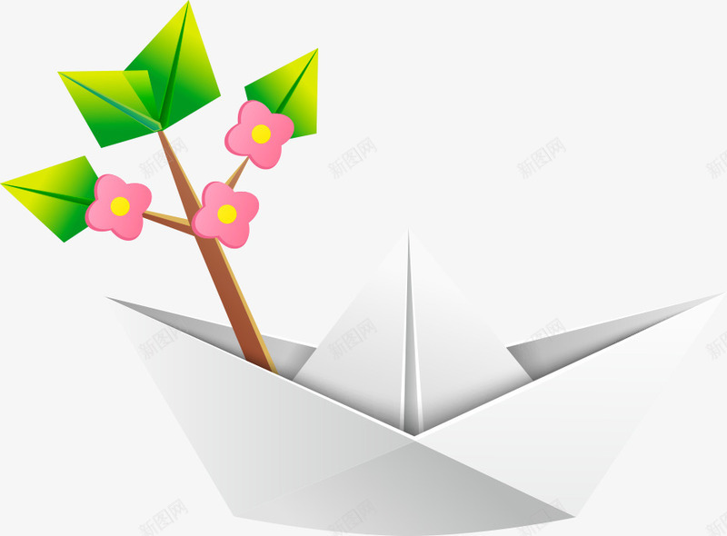 折纸船和花朵png免抠素材_88icon https://88icon.com 小花 折纸船 折纸艺术 纸船 花朵