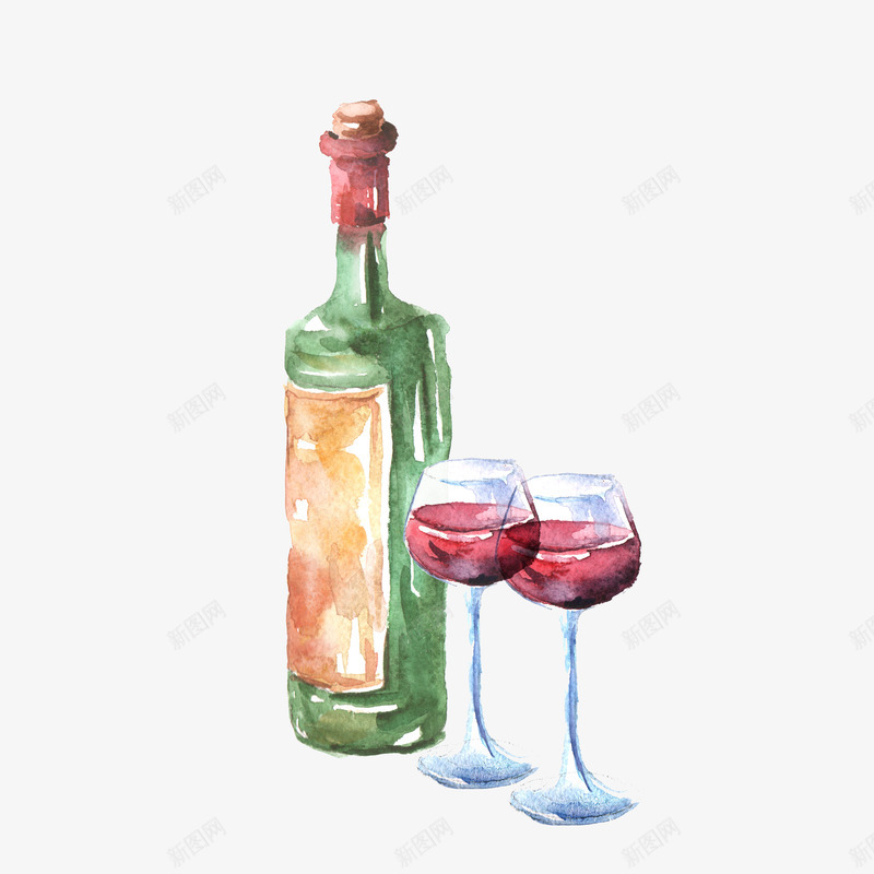 手绘酒瓶和酒杯png免抠素材_88icon https://88icon.com 手绘画 矢量装饰 装饰 酒杯 酒瓶