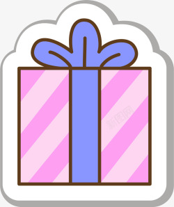 圣诞节卡通粉色礼物盒贴纸素材