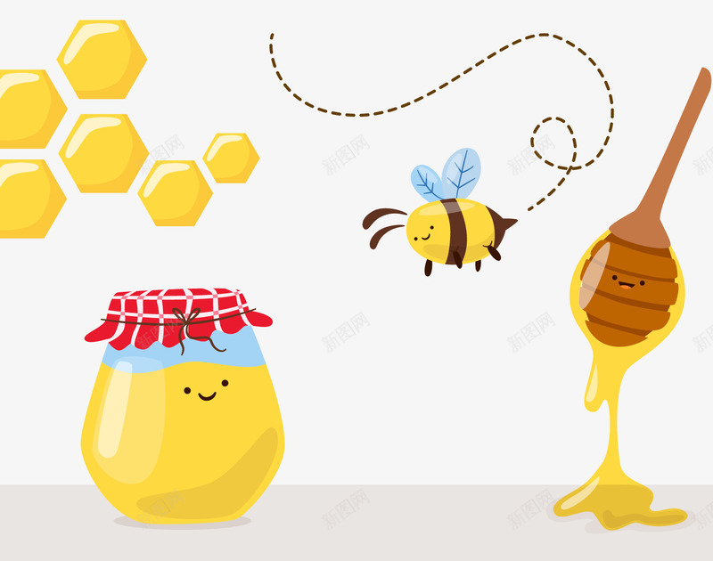卡通有机蜂蜜和蜜蜂png免抠素材_88icon https://88icon.com 有机蜂蜜 糖浆 糖罐 蜂蜜 蜜蜂 食物