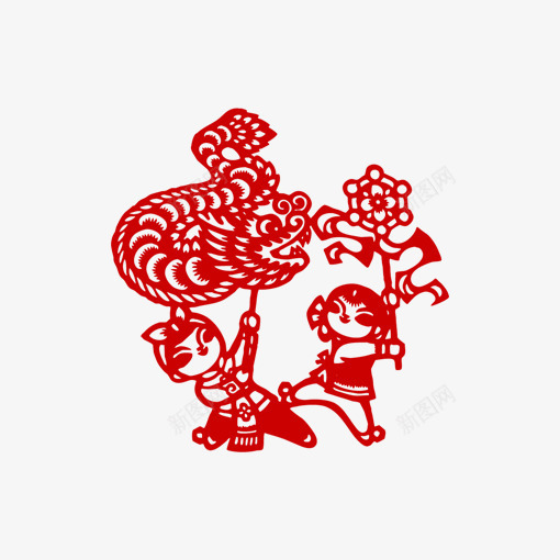 春节红色舞龙剪纸png免抠素材_88icon https://88icon.com 中国风 喜庆 新春剪纸 春节剪纸 红色剪纸 舞龙剪纸