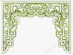 中国风绿色镂空窗花素材