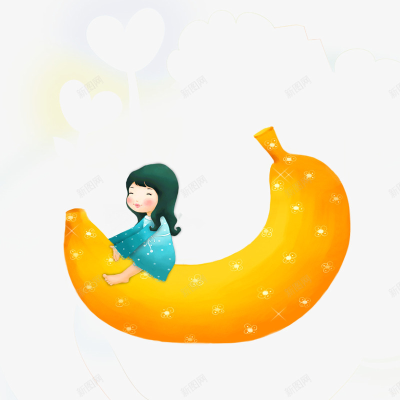 坐在香蕉上的女孩png免抠素材_88icon https://88icon.com 儿童节素材 卡通元素 女孩 香蕉