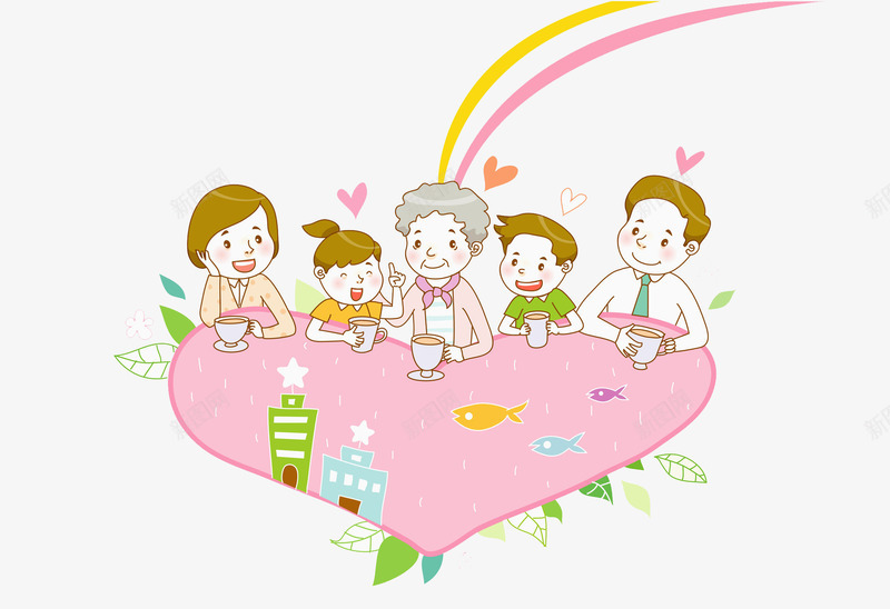 家庭聚餐png免抠素材_88icon https://88icon.com 卡通人物 卡通手绘 家庭聚餐 水彩画 肖像画 装饰图案