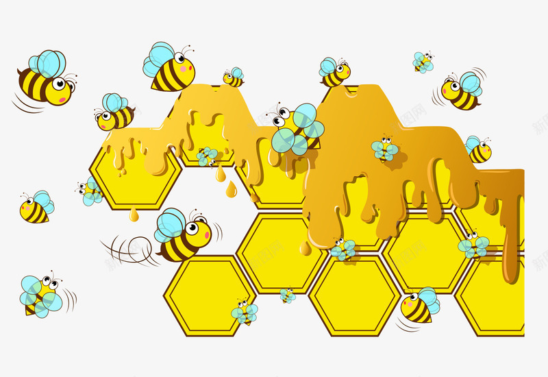 卡通手绘黄色蜂巢蜂蜜小蜜蜂png免抠素材_88icon https://88icon.com 卡通的动物 小蜜蜂 手绘的蜜蜂 黄色 黄色的蜂巢 黄色的蜂蜜