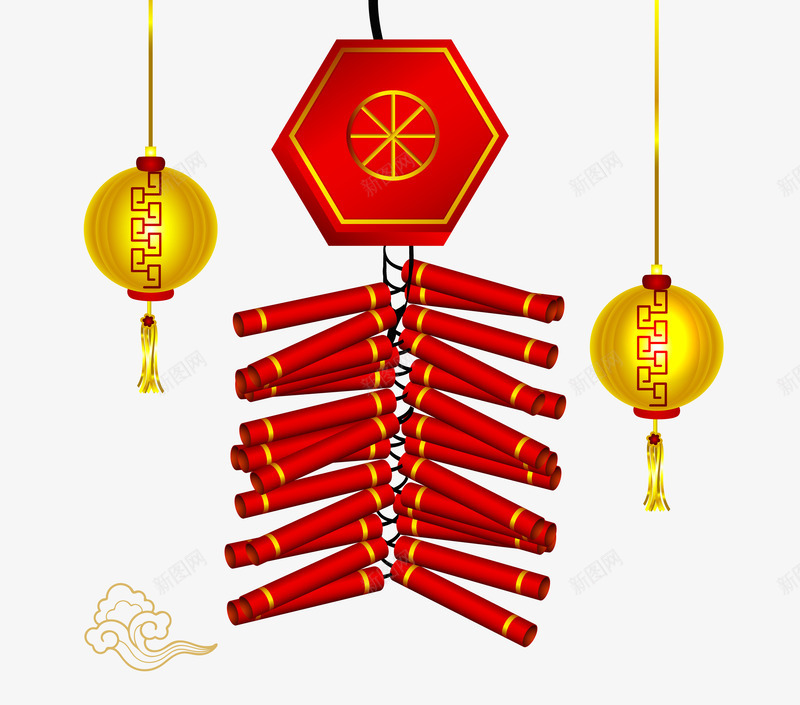 春节鞭炮灯笼png免抠素材_88icon https://88icon.com 共庆中国年 喜迎狗年 恭贺新春 春节 灯笼 节日物品矢量图 鞭炮