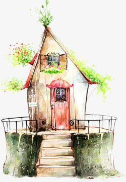卡通手绘清新红房子素材