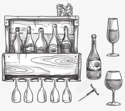 红酒酒杯酒架素描图案素材