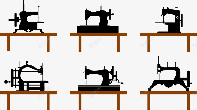 桌上的缝纫机矢量图ai免抠素材_88icon https://88icon.com 手绘 桌子 缝纫机 黑色 矢量图