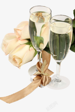玫瑰花和酒杯素材