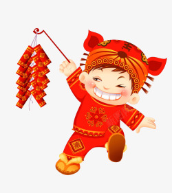 卡通红色中国娃娃鞭炮装饰图案素材