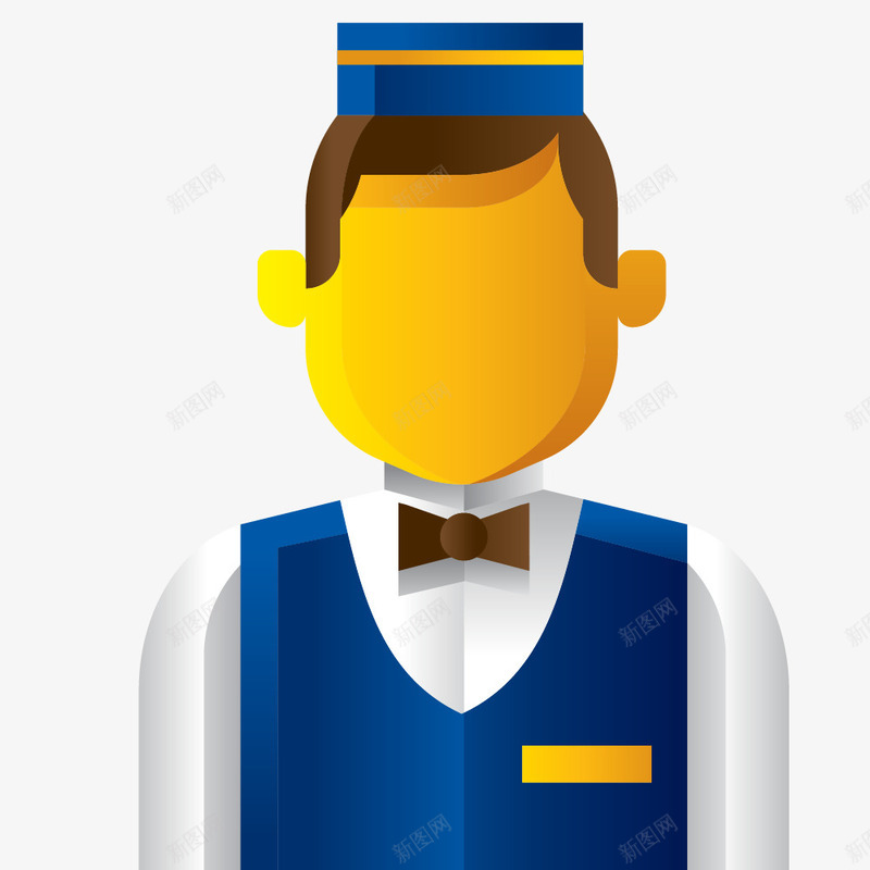 酒店服务人员手绘图png免抠素材_88icon https://88icon.com 帽子 男士 衬衫 装扮 酒店服务员 领结 马甲