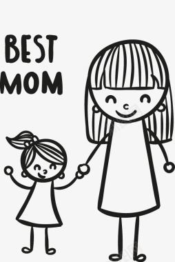 母亲节快乐线稿卡通画母亲节矢量图图标图标