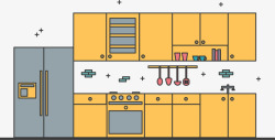 黄蓝中央厨房矢量图素材