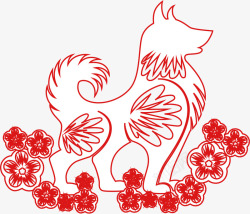 春节红色小狗剪纸素材