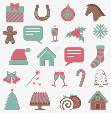 雪花材质圣诞装饰品集合图标图标