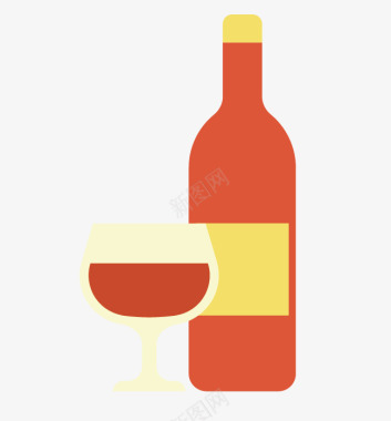 酒瓶酒杯卡通手绘酒瓶与酒杯图标图标