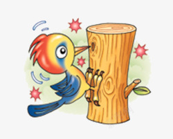 啄木鸟和木头素材
