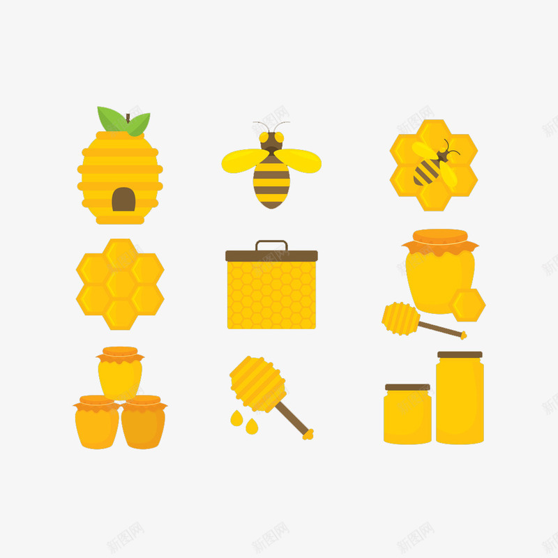 黄色蜜蜂与蜂蜜png免抠素材_88icon https://88icon.com 小蜜蜂 罐子 蜂巢 蜂窝