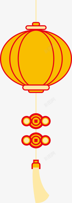 中国风黄色线条灯笼素材