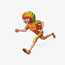 卡通抱着橄榄球跑人物素材