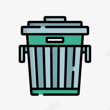 蓝色垃圾桶清洁图标图标