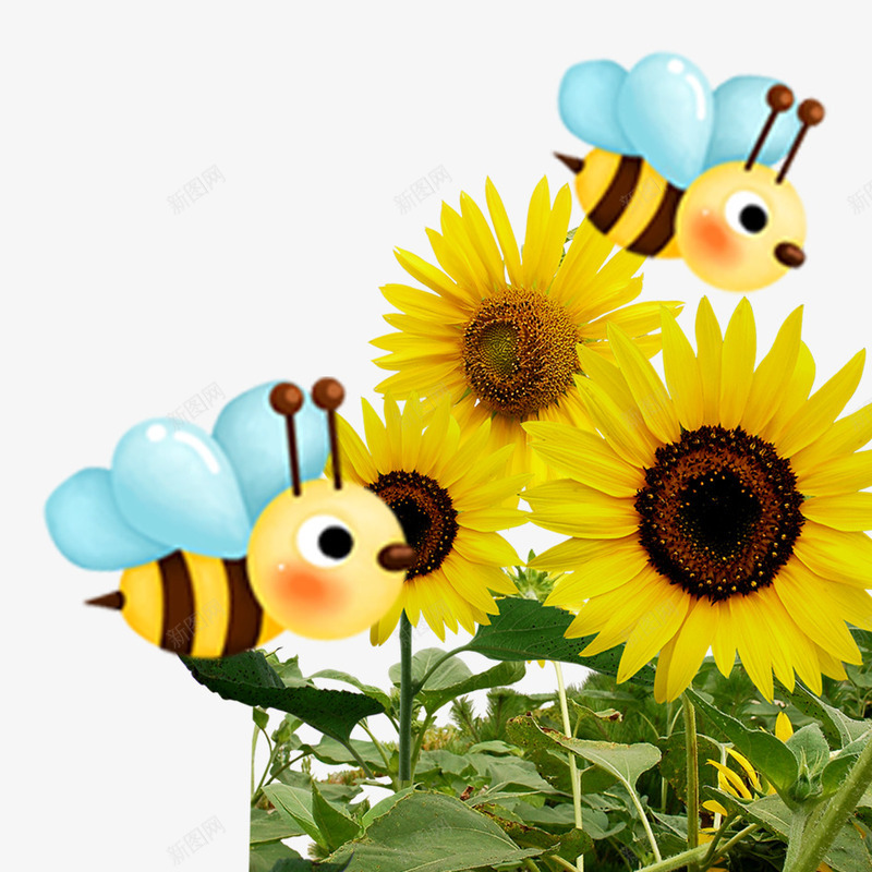 小蜜蜂采蜜png免抠素材_88icon https://88icon.com 叶子 向日葵 小蜜蜂 绿叶 绿色 花朵 葵花 蜂蜜 蜜蜂 采蜜 黄色
