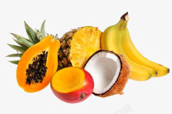 黄桃果肉实物水果木瓜香蕉椰子等高清图片