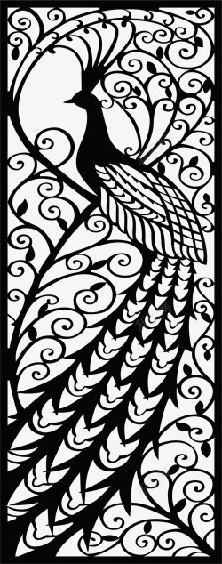 黑色孔雀镂空欧式花纹素材