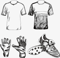 手绘足球球衣球鞋手套线稿素材