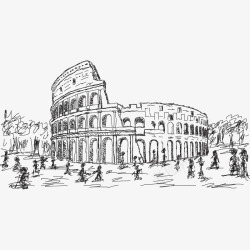 世界遗产手绘线稿罗马竞技场高清图片