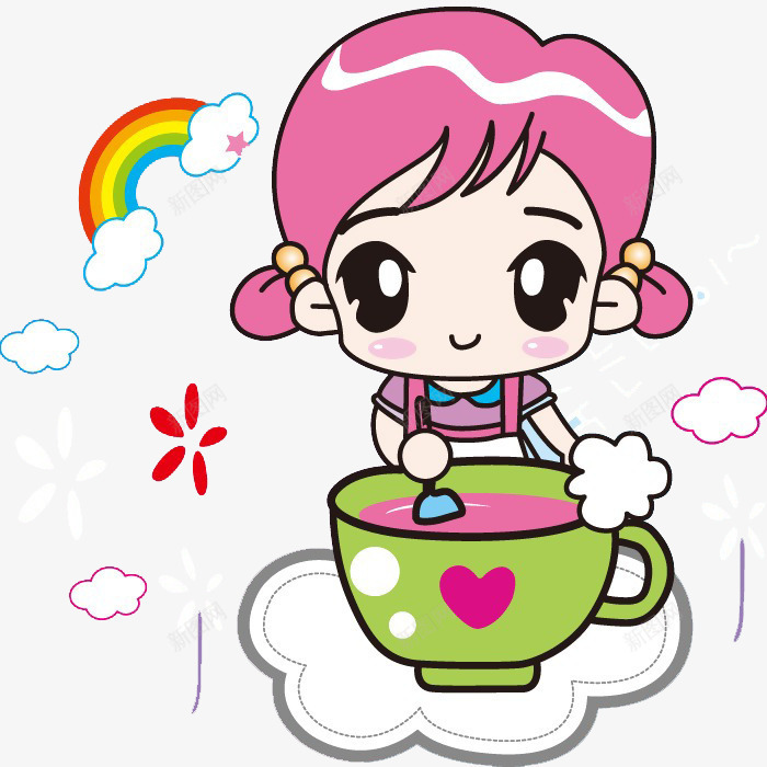 卡通插画吃饭可爱女娃娃png免抠素材_88icon https://88icon.com 动漫人物头发 卡通娃娃 吃饭 插画 粉色头发