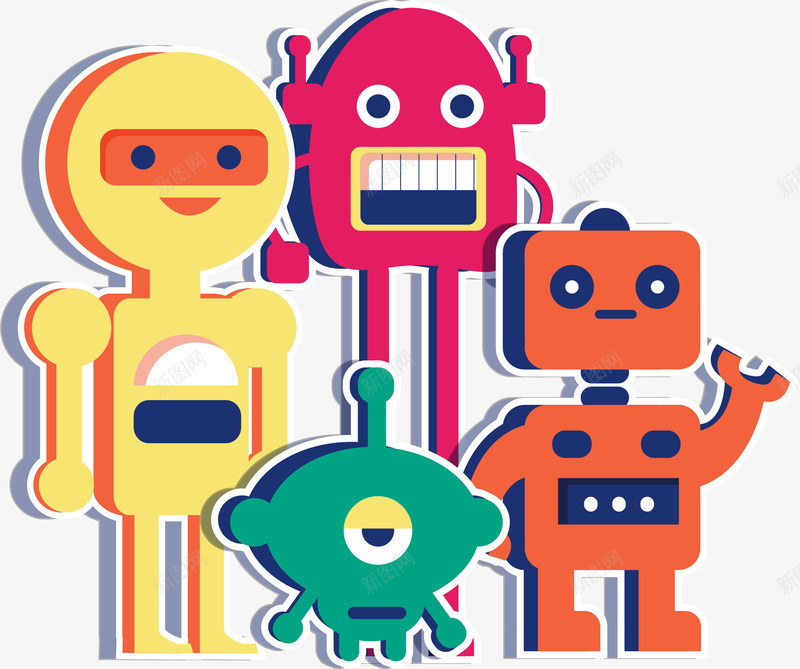手绘机器人贴纸装饰图案矢量图ai免抠素材_88icon https://88icon.com 创意插画 卡通机器人 手绘机器人贴纸 插画 机器人贴纸 机器人贴纸装饰图案 矢量图