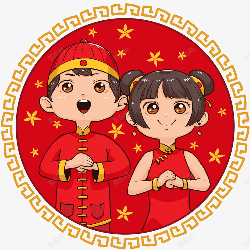 新春拜年装饰插画png免抠素材_88icon https://88icon.com 年画娃娃 插画 新年 新春佳节 装饰图案