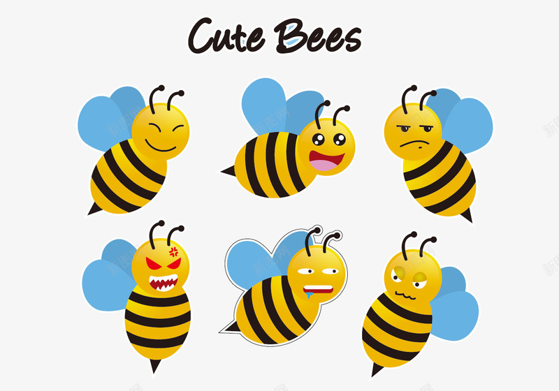 可爱的小蜜蜂矢量图eps免抠素材_88icon https://88icon.com 可爱 矢量图 蜂蜜 蜜蜂 表情 黄色