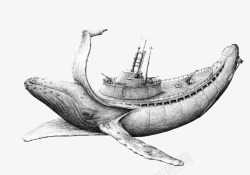 香蕉上的轮船素描插画素材
