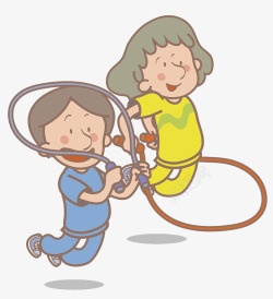 两个小孩比赛跳绳素材