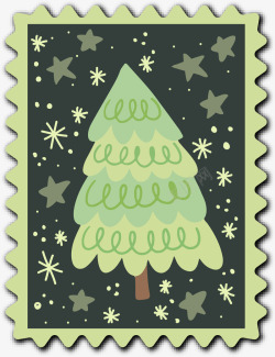 清新手绘圣诞树标签素材