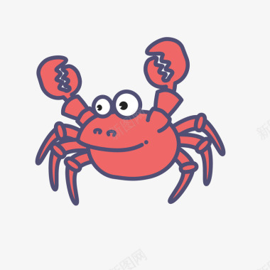 红色手绘螃蟹卡通动物图标图标